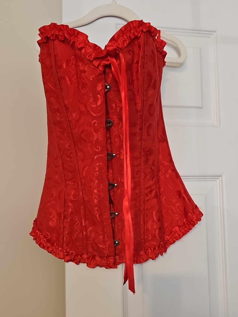 Red Floral Satin Corset Camisole - Women's Strapless Bustier
